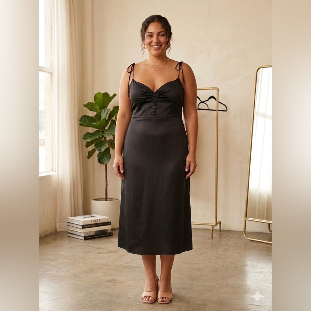 DANIELLE BERNSTEIN Black Satin Tie-Shoulder‎ Slip Dress